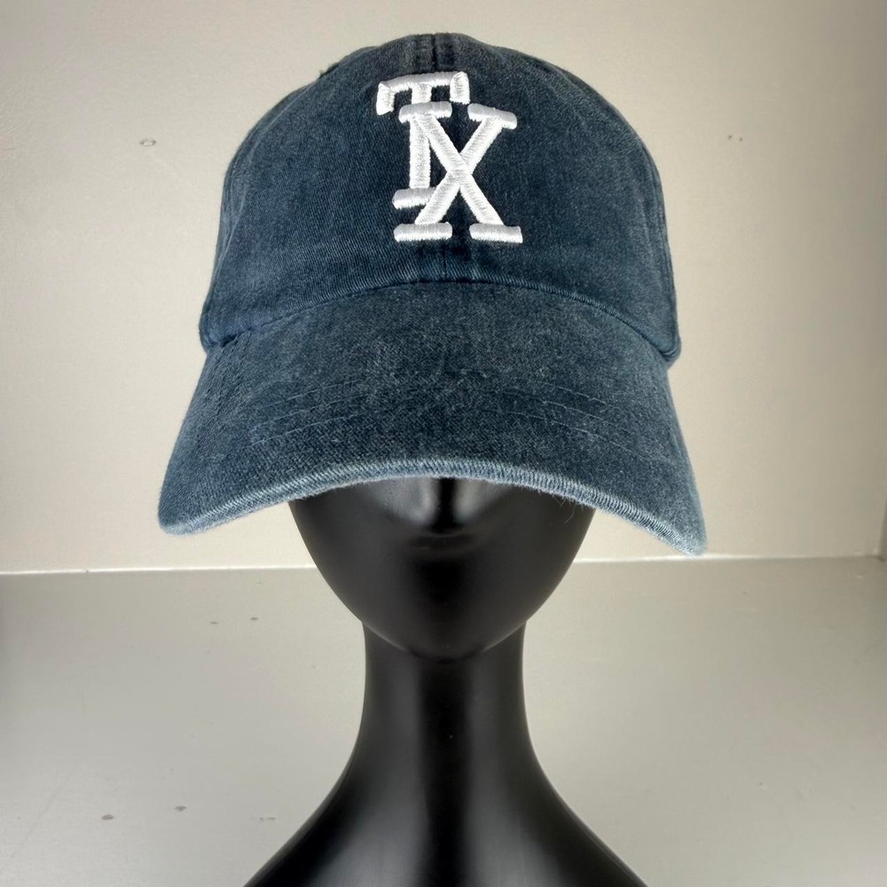 Adams Texas TX Block Raised Logo Faded Navy Leather Strapback Hat